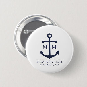 Nautical Navy Blue Anchor Wedding 2 Inch Round Button