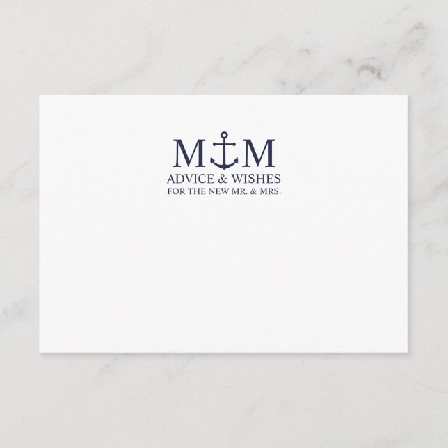 Nautical Navy Blue Anchor Wedding Advice Card (Front)