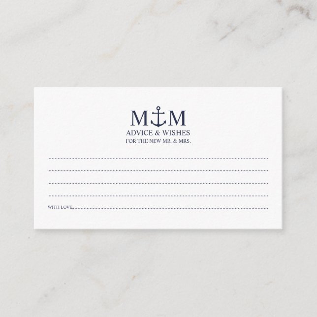 Nautical Navy Blue Anchor Wedding Advice Card (Front)