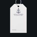 Nautical Navy Blue Anchor Wedding Advice Card Gift Tags<br><div class="desc">Add a stylish touch to your nautical wedding with this classic navy blue anchor wedding advice and wishes card. Designed with a navy blue anchor illustration, it features personalized bride and groom monogram, custom text in a navy blue serif font on a white background. Ideal for nautical or beach-themed weddings,...</div>