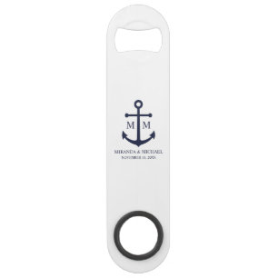 Nautical Navy Blue Anchor Wedding Bar Key