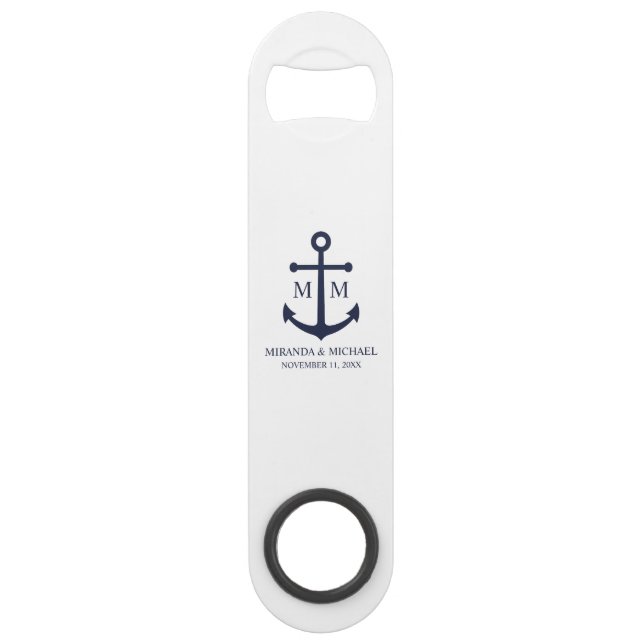 Nautical Navy Blue Anchor Wedding Bar Key (Front)