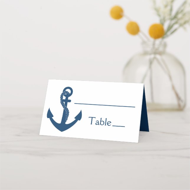 Nautical Navy Blue Anchor Wedding Bridal Shower Place Card (Front)