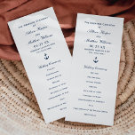 Nautical Navy Blue Anchor Wedding Ceremony Program<br><div class="desc">Wedding ceremony programs in a flat tea-length panel style feature a navy blue and white colour scheme with a nautical boat anchor. Personalize the custom template with your wording details,  and adjust text if needed using the "Customize It!" tool.</div>