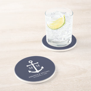 Nautical Navy Blue Anchor Wedding Coaster