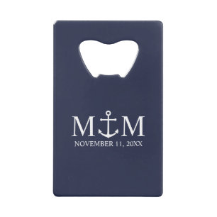 Nautical Navy Blue Anchor Wedding Credit Card Bottle Opener