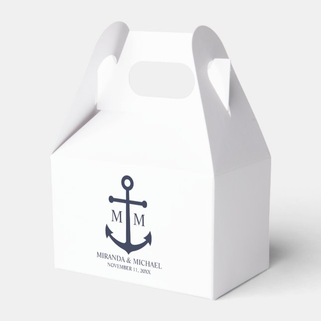 Nautical Navy Blue Anchor Wedding Favor Box (Front Side)