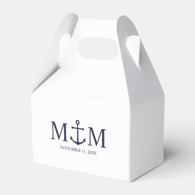 Nautical Navy Blue Anchor Wedding Favor Box (Front Side)