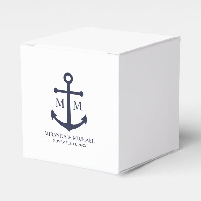 Nautical Navy Blue Anchor Wedding Favor Box (Front Side)
