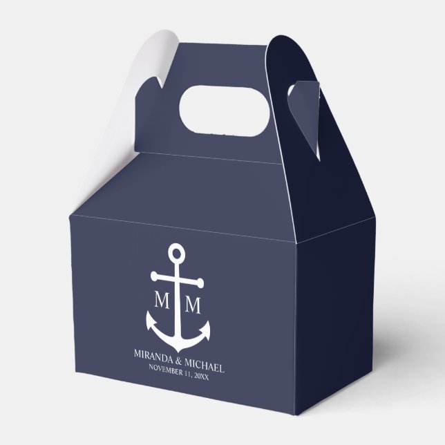Nautical Navy Blue Anchor Wedding Favor Box (Front Side)