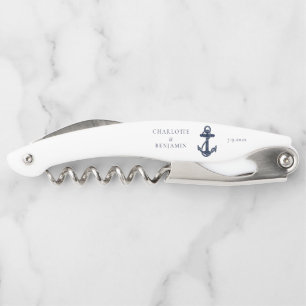 Nautical Navy Blue Anchor Wedding Groomsman Corkscrew