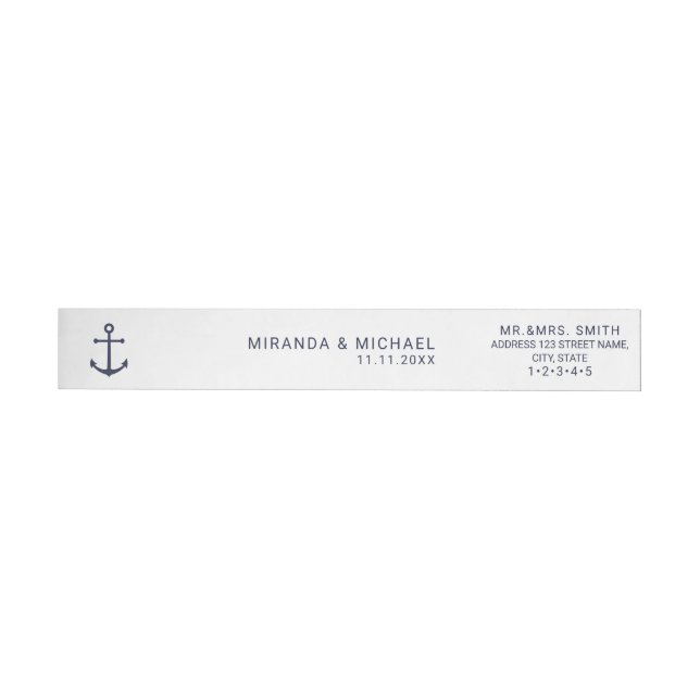 Nautical Navy Blue Anchor Wedding Invitation Wrap Around Label (Individual)