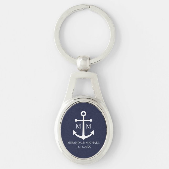 Nautical Navy Blue Anchor Wedding Keychain (Front)