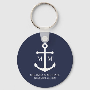 Nautical Navy Blue Anchor Wedding Keychain