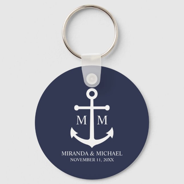 Nautical Navy Blue Anchor Wedding Keychain (Front)