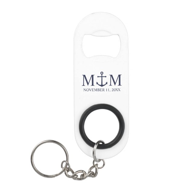 Nautical Navy Blue Anchor Wedding Keychain Bottle Opener (Front)