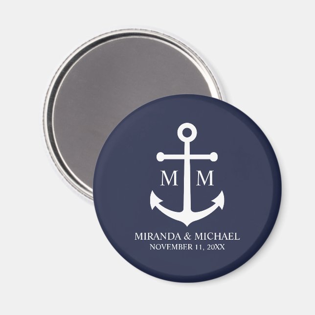 Nautical Navy Blue Anchor Wedding Magnet (Front/Back)
