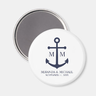 Nautical Navy Blue Anchor Wedding Magnet