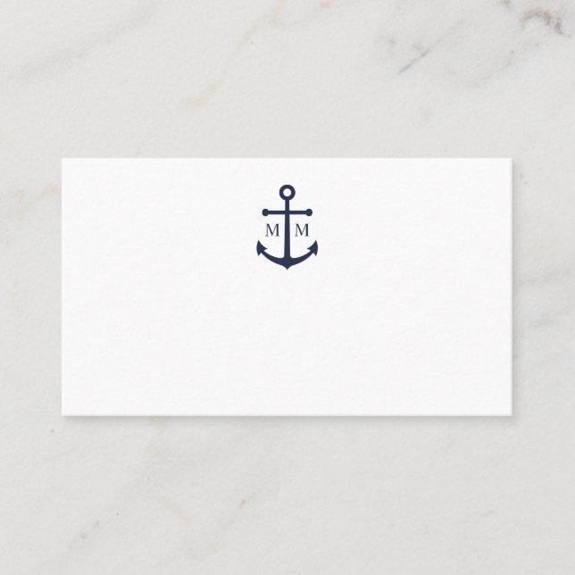 Nautical Navy Blue Anchor Wedding Place Card (Front)