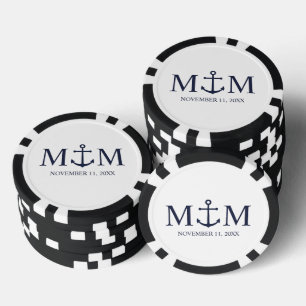 Nautical Navy Blue Anchor Wedding Poker Chips