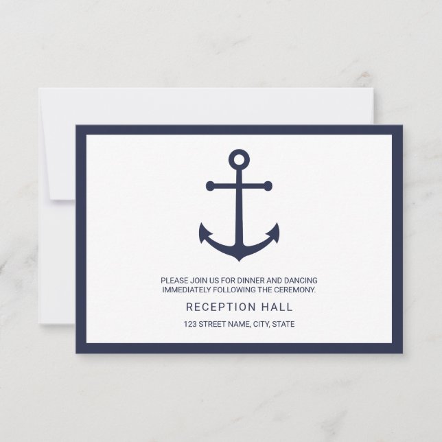 Nautical Navy Blue Anchor Wedding Reception Invitation (Front)