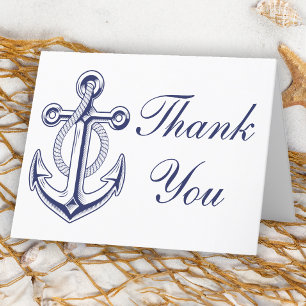 Nautical Navy Blue Anchor Wedding Thank You Card