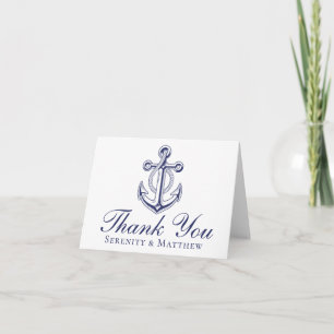 Nautical Navy Blue Anchor Wedding Thank You Card