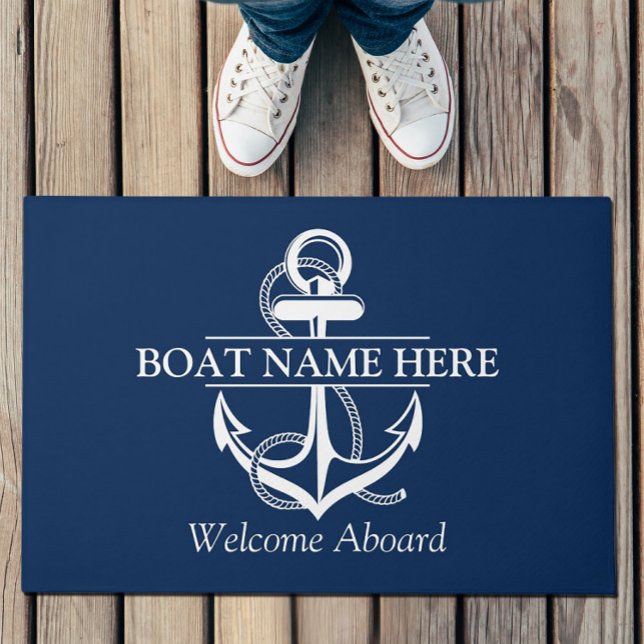 Nautical Navy Blue Anchor Welcome Aboard Doormat  (Creator Uploaded)