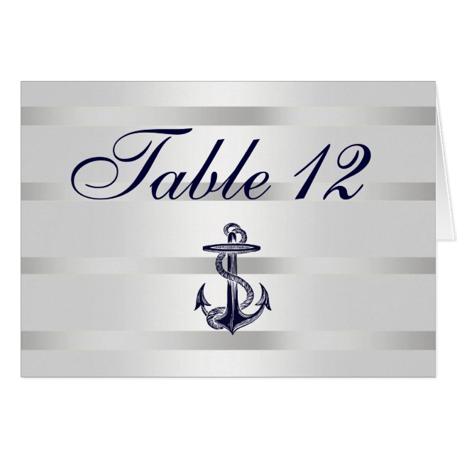 Nautical Navy Blue Anchor White BG Table Number (Devant horizontal)