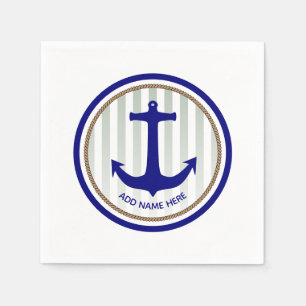 Nautical Navy Blue Anchor with Boat Name Napkin