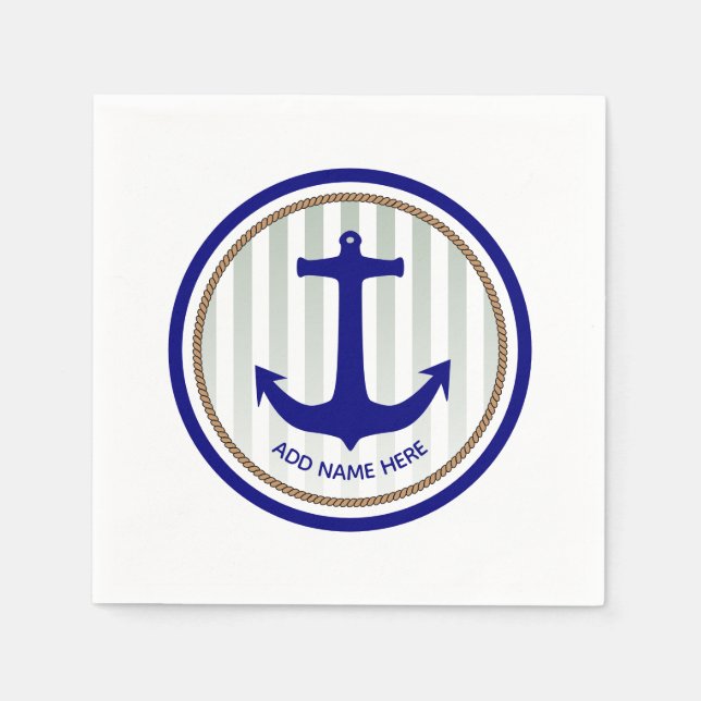 Nautical Navy Blue Anchor with Boat Name Napkin (Front)