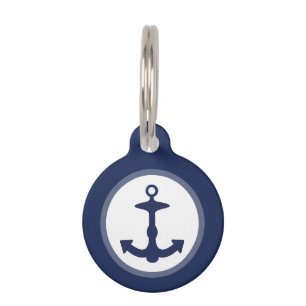 Nautical Navy Blue Anchor With Custom Info Pet Tag