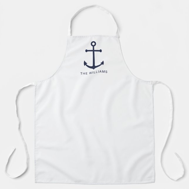 Nautical Navy Blue Anchor with Custom Name Apron (Front)