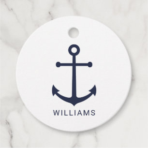 Nautical Navy Blue Anchor with Custom Name Favour Tags