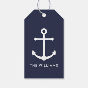 Nautical Navy Blue Anchor with Custom Name Gift Tags