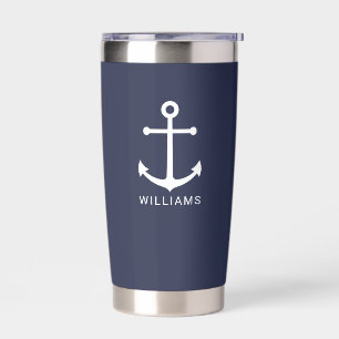 Nautical Navy Blue Anchor with Custom Name Insulated Tumbler