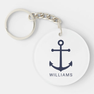 Nautical Navy Blue Anchor with Custom Name Keychain
