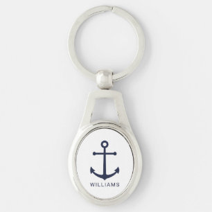 Nautical Navy Blue Anchor with Custom Name Keychain