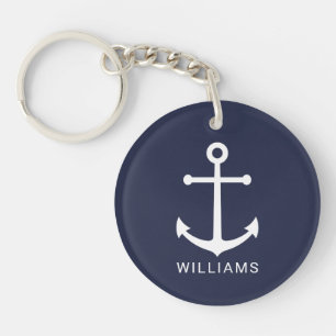 Nautical Navy Blue Anchor with Custom Name Keychain