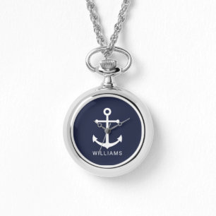 Nautical Navy Blue Anchor with Custom Name Watch