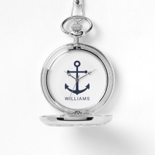 Nautical Navy Blue Anchor with Custom Name Watch