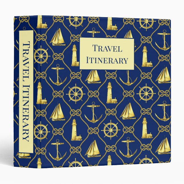 Nautical Navy Blue and Gold Lighthouse Travel Binder (Front/Spine)