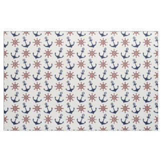 Nautical Navy Blue and red Anchor rudder pattern Fabric