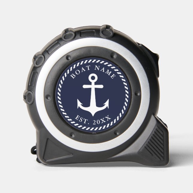 Nautical Navy Blue and White Anchor Boat Name 1 (Front)