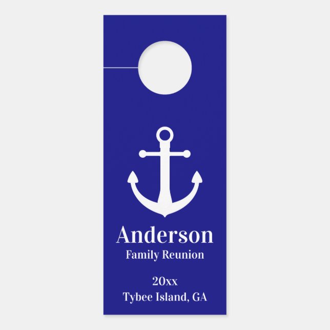 Nautical Navy Blue and White Anchor Family Reunion Door Hanger (Front)