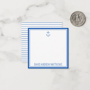 Nautical Navy Blue and White Anchor Personalized Card