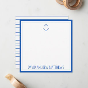Nautical Navy Blue and White Anchor Personalized Card