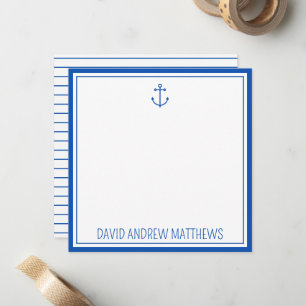 Nautical Navy Blue and White Anchor Personalized Card