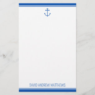 Nautical Navy Blue and White Anchor Personalized Stationery