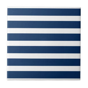 Nautical navy blue and white bold stripes custom tile